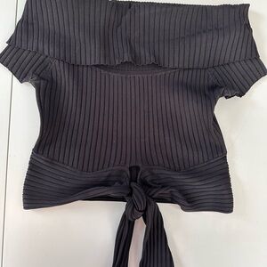 BCBGMaxAzria Black Ribbed Sailor Collar Blouse